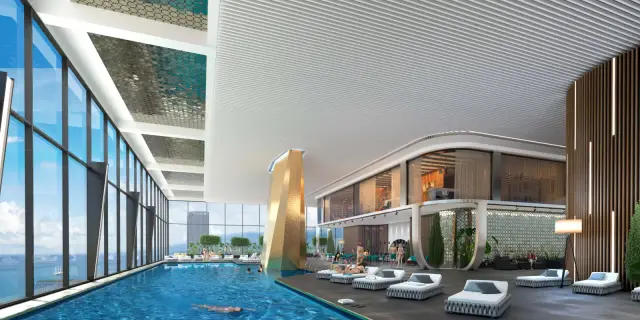 Indoor swimming pool and lounge render, Alliance Centropolis