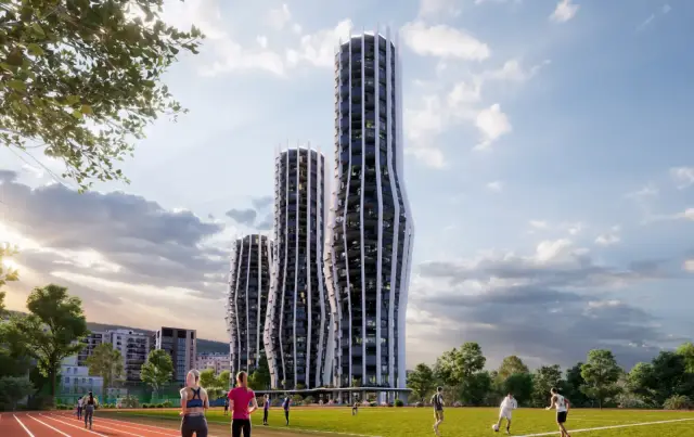 Alliance Highline three towers daytime exterior view