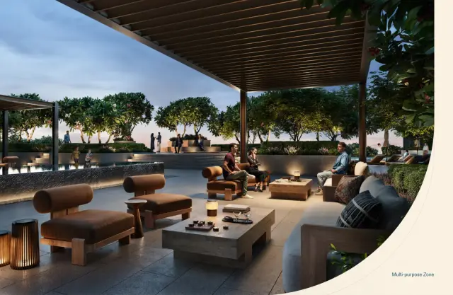 Altan living room interior with skyline view
