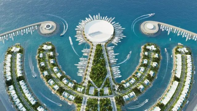 Aerial render of the Ambassadori Batumi Island masterplan