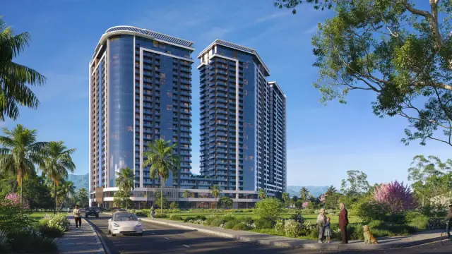 Artex Parkline towers and landscaped park approach