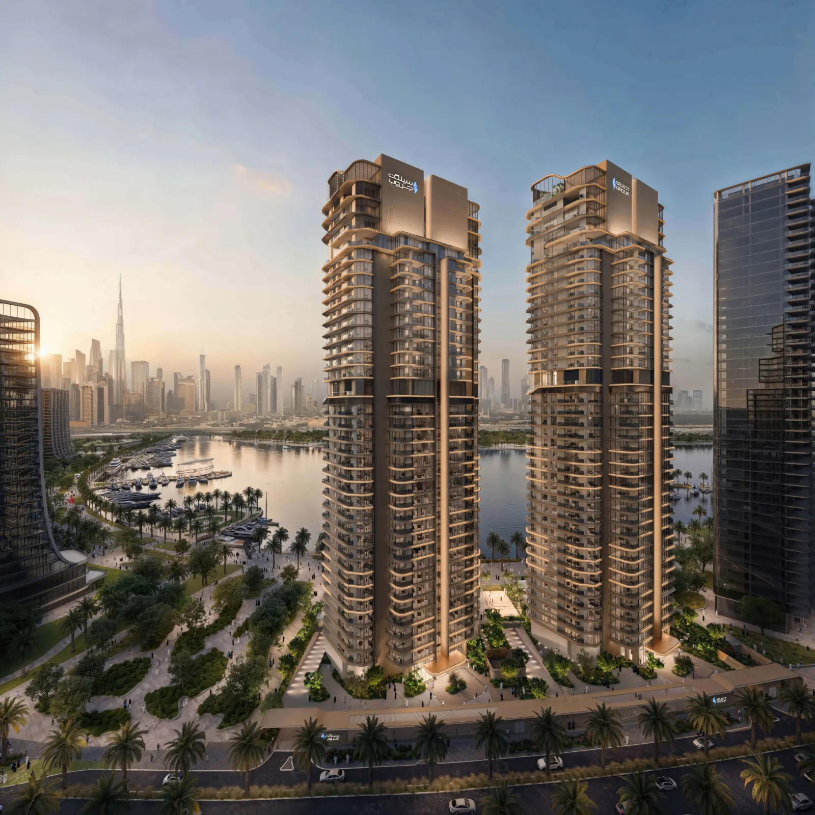 Artistry One Residences twin towers exterior at sunset