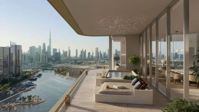 Artistry One Residences balcony with Dubai skyline view