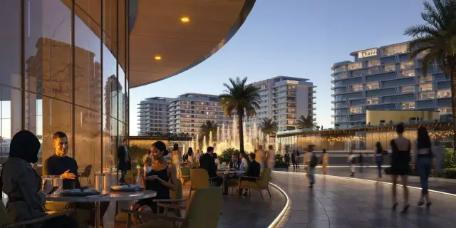 Azizi Venice towers exterior with crystal lagoon