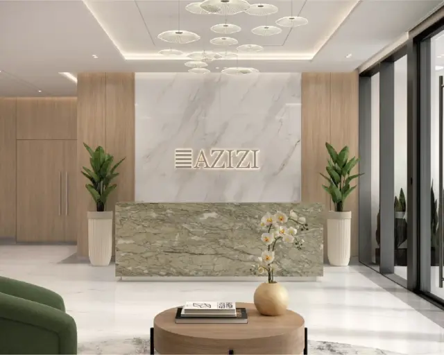 Azizi Wasel lobby reception with marble feature wall