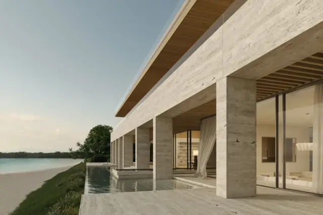 Mansion terrace and private pool overlooking the beach