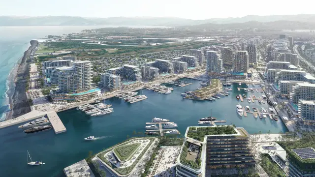 Aerial visualization of the proposed Batumi marina district