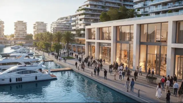 Waterfront retail and dining visualization, Batumi Yachts & Marina