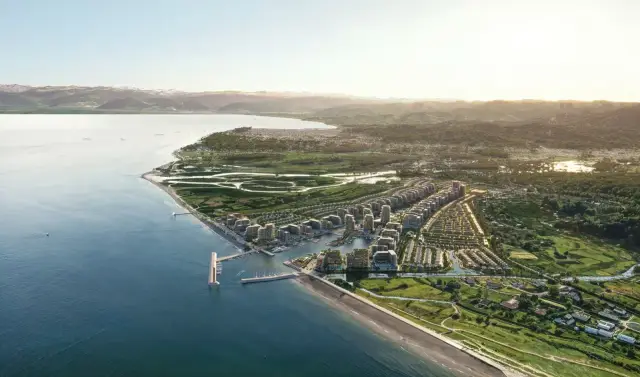 Coastal perspective visualization of Batumi Yachts & Marina