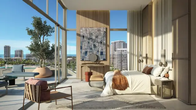 Bay Grove Residences bedroom with sea view