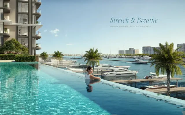 Baystar by Vida infinity pool overlooking the marina