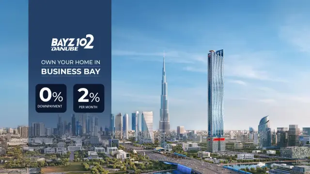 Bayz 102 tower beside Burj Khalifa skyline, Business Bay
