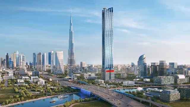 Bayz 102 tower exterior above Sheikh Zayed Road