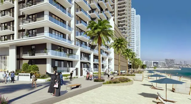 Beach Mansion promenade and tower facade at beach level