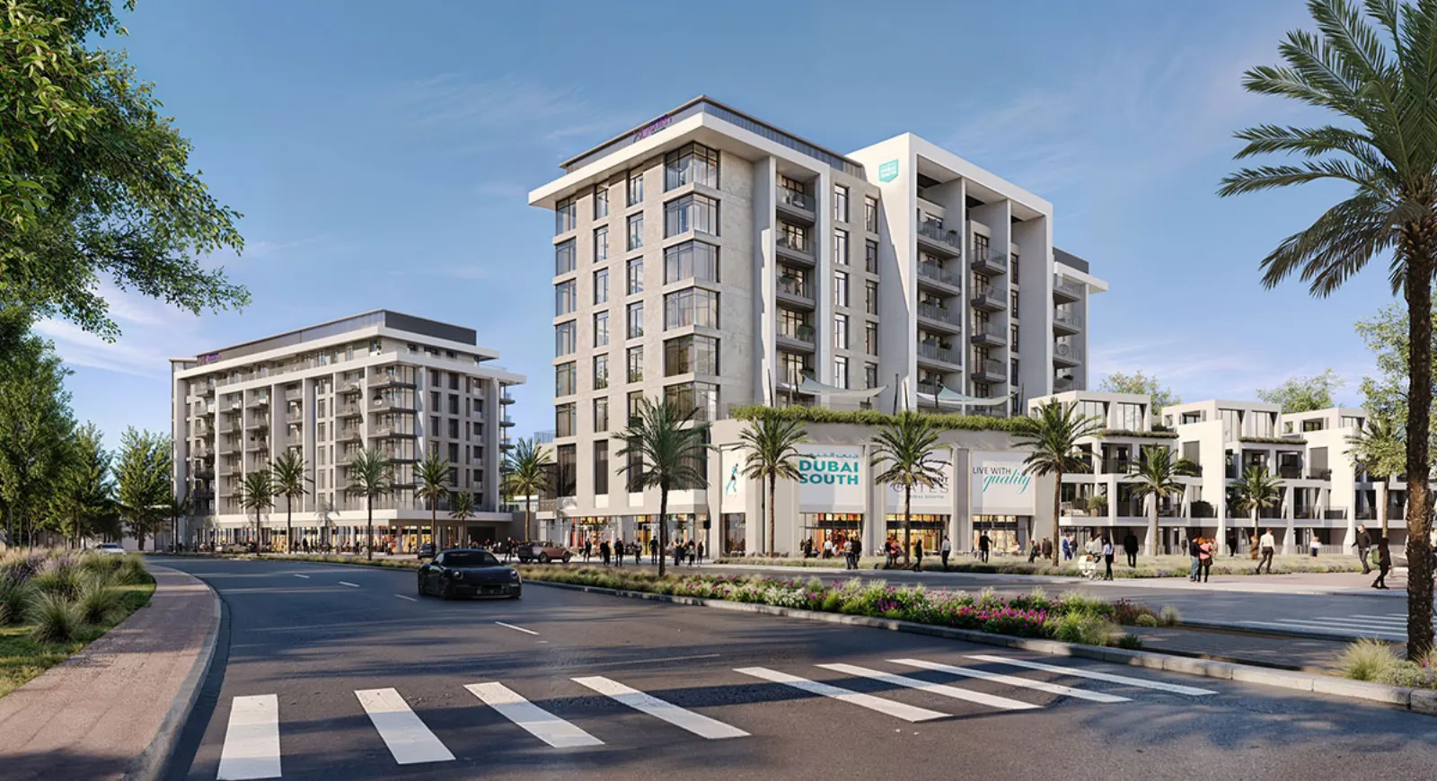 Beachfront Gates twin residential towers rendering, Dubai South