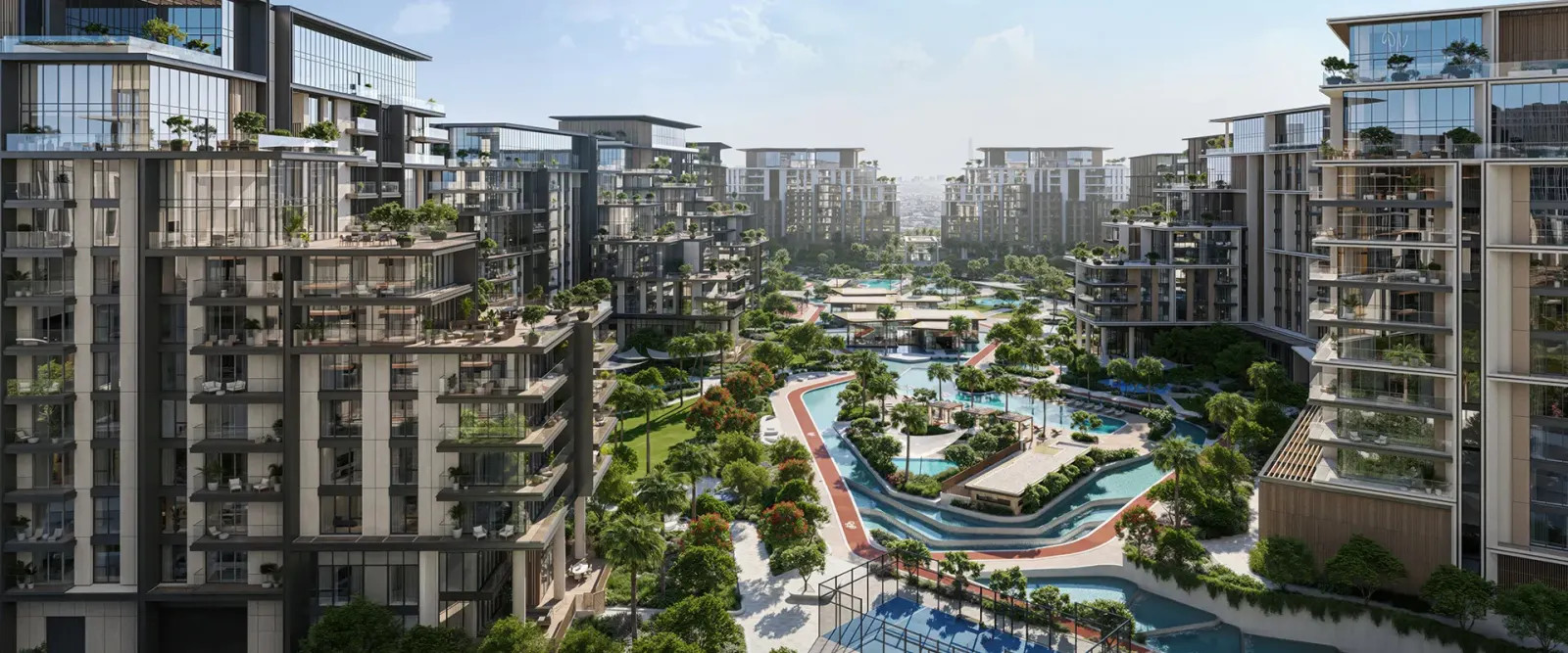City Walk Crestlane courtyard with pools, gardens and residential blocks