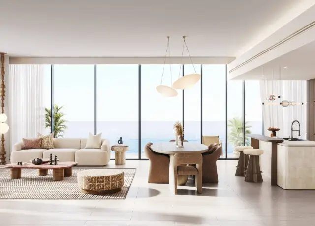Living room interior with sea view