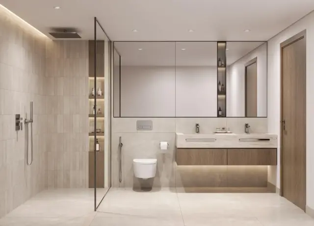 Bathroom interior with marble finishes