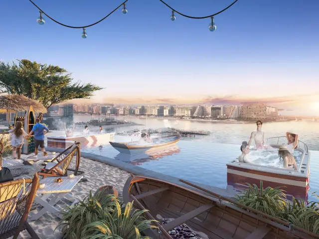 DAMAC Bay 2 by Cavalli rooftop pool deck with jacuzzi boats
