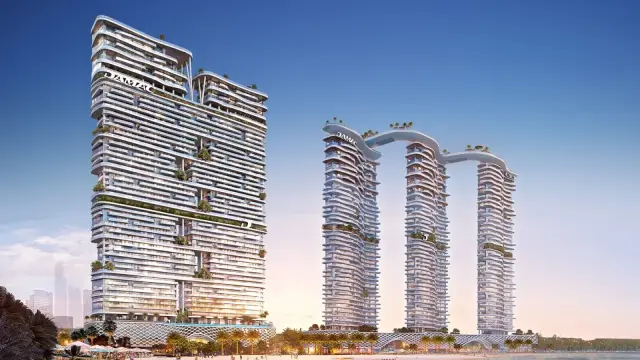 DAMAC Bay 2 by Cavalli four-tower complex exterior at street level