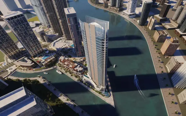 Jumeirah Living Business Bay, aerial view with Dubai Water Canal