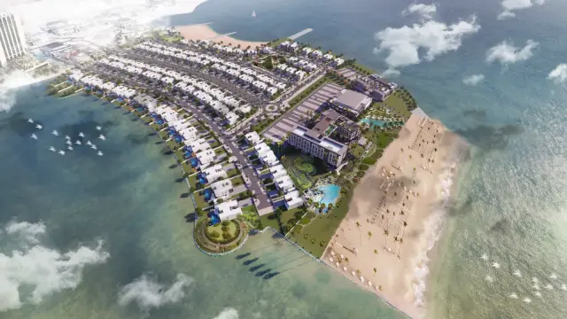 Aerial render of La Mer Maisons beachfront villa plots