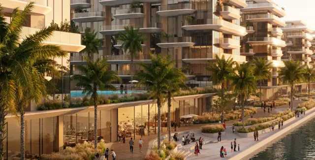 Canal-front residences and promenade along Yas Canal