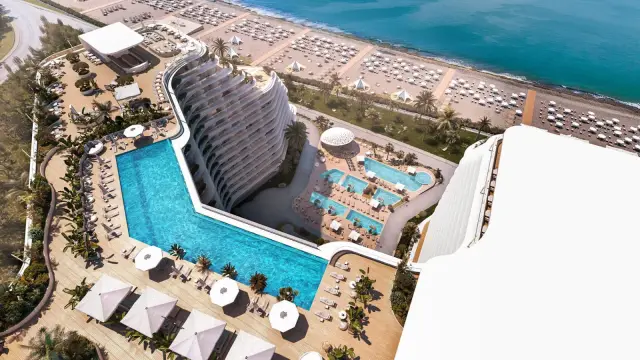 NEXT Collection Batumi aerial view of pool deck and beachfront