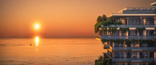 NEXT Gardens tower exterior over the sea at sunset
