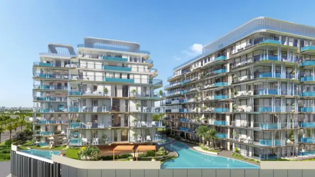 Ocean Bay twin towers exterior with pool courtyard