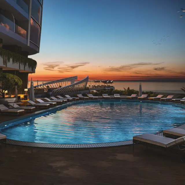 Panorama Batumi rooftop pool at sunset