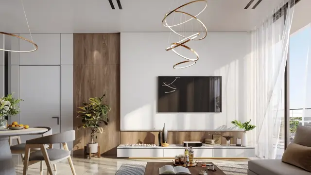 Bedroom interior render with sea view