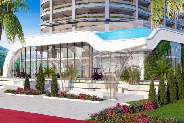 Pontus Rotana Resort & Spa entrance driveway and rooftop pool render