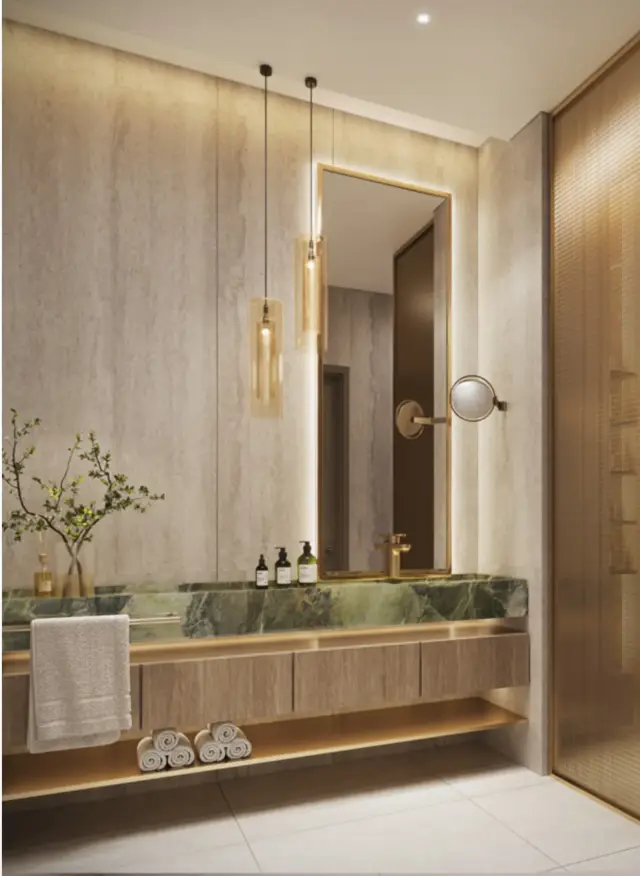 Bathroom with marble vanity