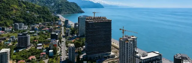 Radisson Blu Residences Gonio tower under construction, aerial photo