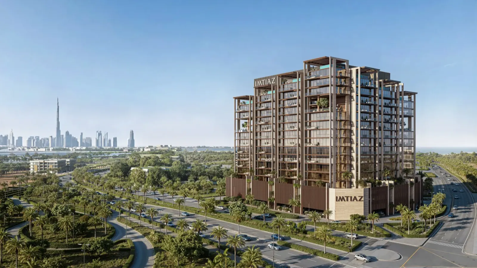 Sea Cliff tower exterior with Dubai skyline and Burj Khalifa
