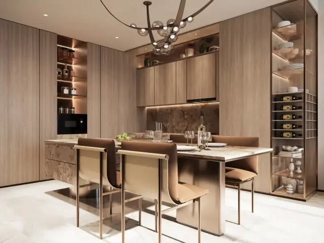 Sea Cliff living and kitchen interior, alternate view