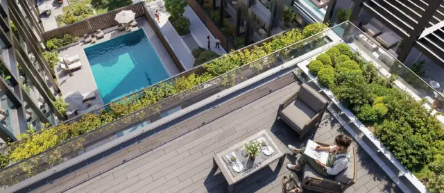 Aerial view of SENSI rooftop terrace and swimming pool