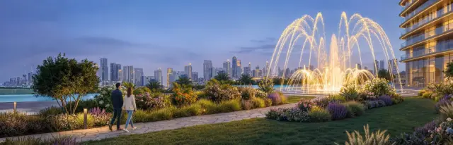 Serenz by Danube evening fountain garden