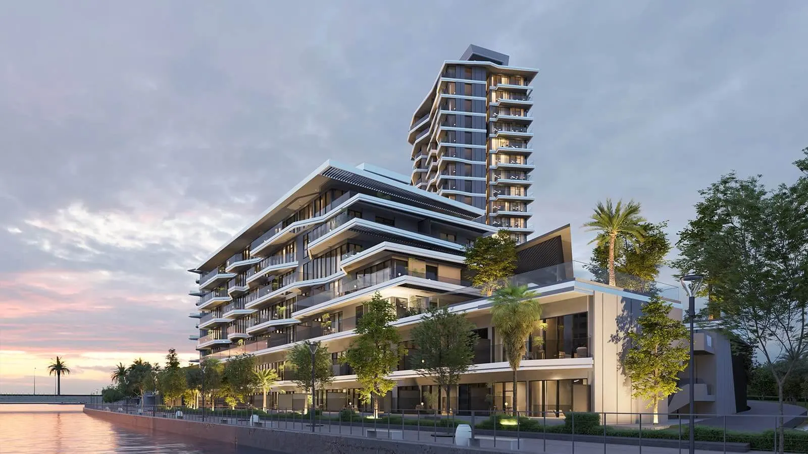 Skai twin residential towers on Raha Island, Mina Al Arab