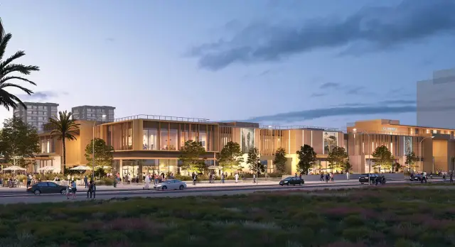 Render of South Bay Mall, the community retail and lifestyle destination, at dusk