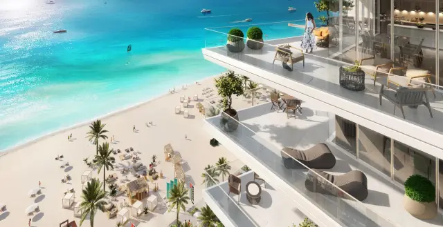 Beach Vista balcony and terrace overlooking the Arabian Gulf