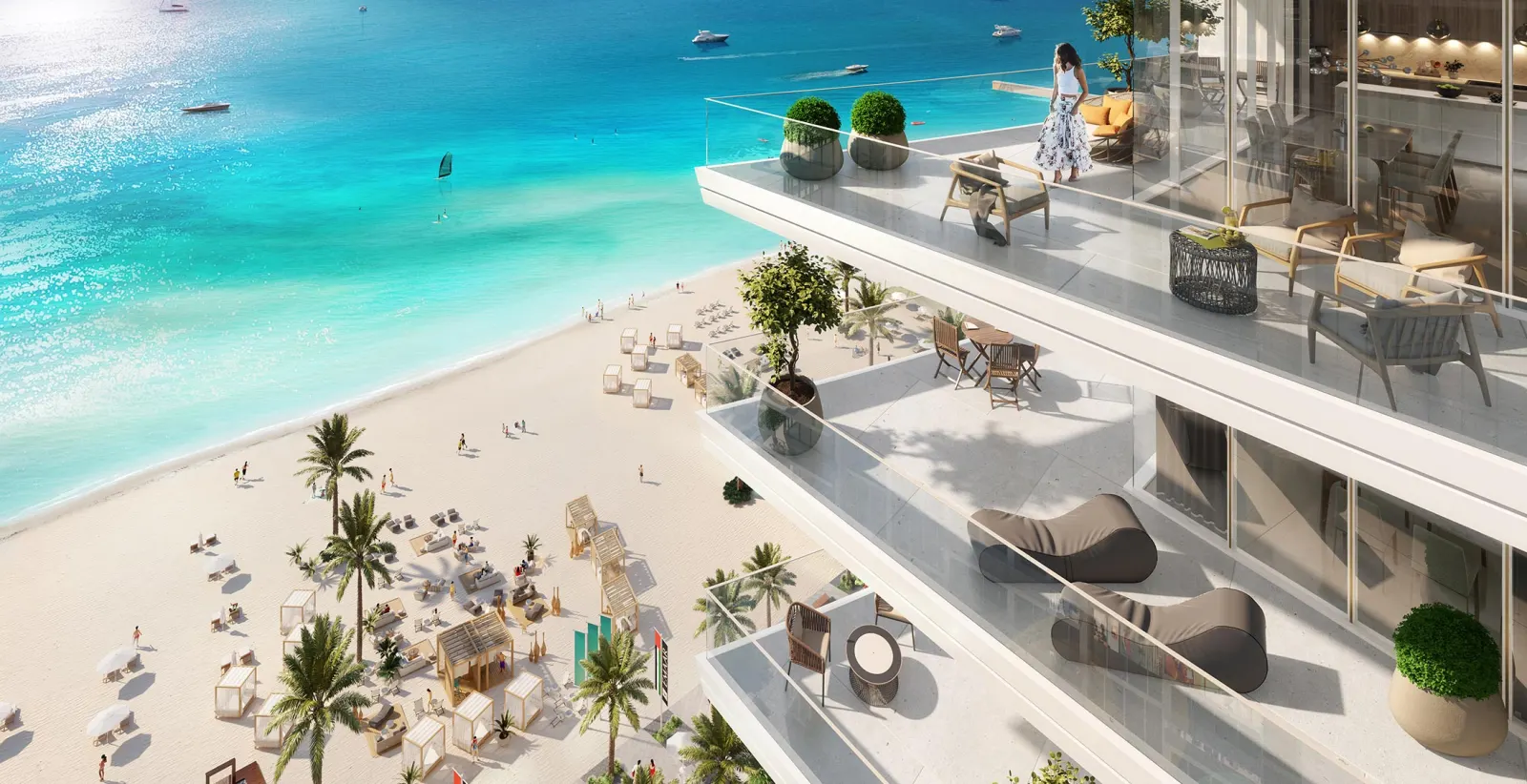 Beach Vista balcony and terrace overlooking the Arabian Gulf