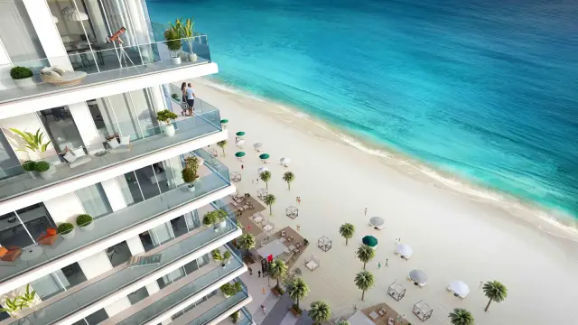 Sunrise Bay balconies overlooking the turquoise sea and private beach