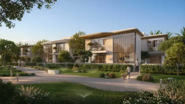 Exterior view of Talay standalone villas with landscaped street