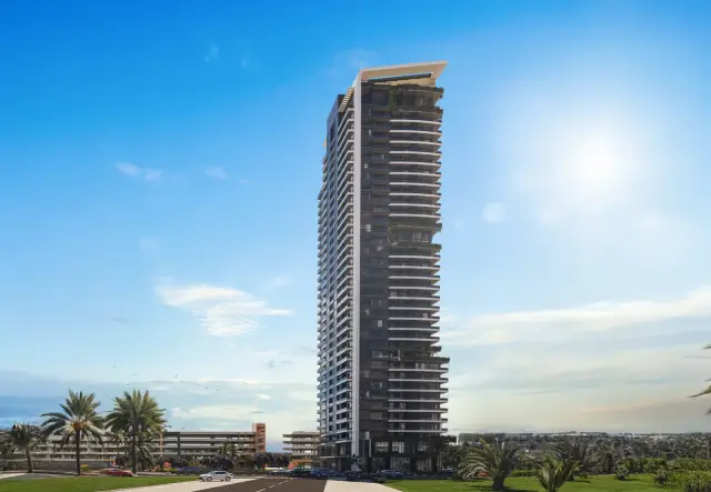 The Parallel tower exterior render, single block view