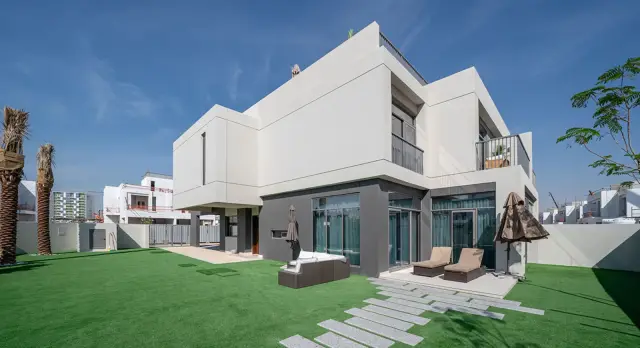 Completed villa exterior at The Pulse Beachfront, Dubai South