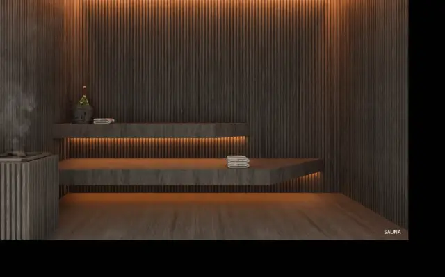 Sauna with wood panelling