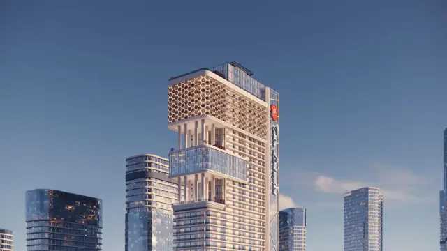 Tonino Lamborghini Tower Batumi facade detail render