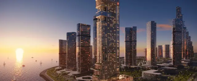 Tonino Lamborghini Tower Batumi skyline panorama at sunset